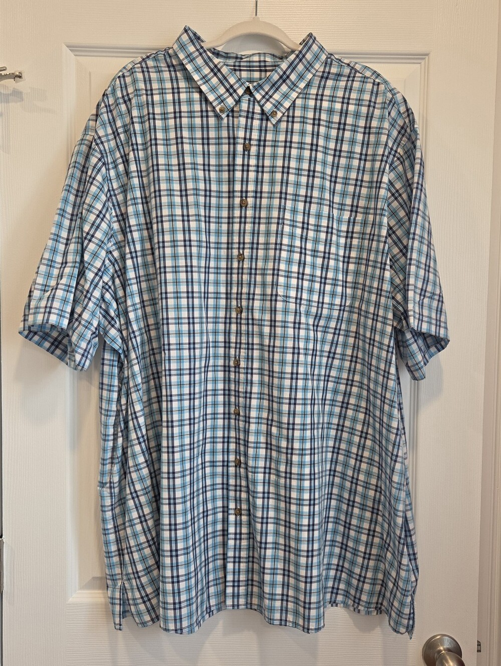 Harbor Bay Blue and White Plaid Short-Sleeve Button-Down Shirt